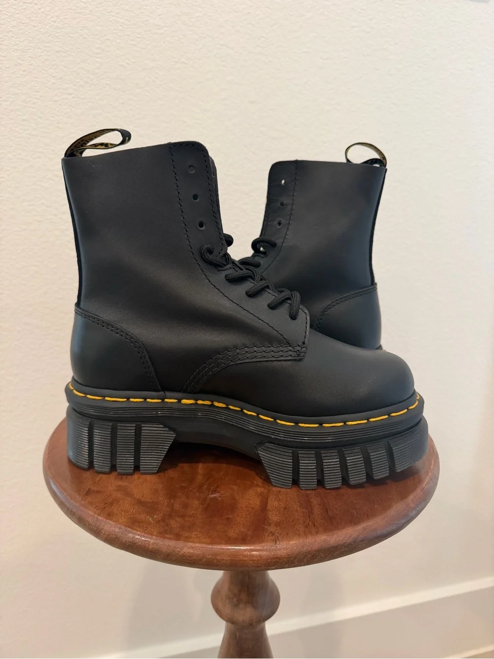 DR. MARTENS AUDRICK NAPPA LEATHER PLATFORM ANKLE BOOTS BLACK WOMENS SIZE 5 NEW